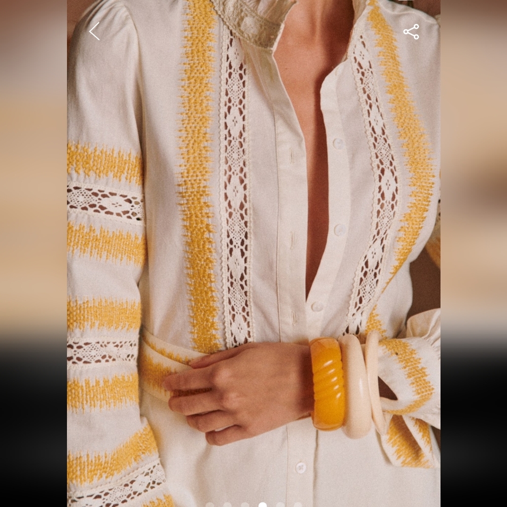 Sezane Elodie Ecru and Yellow Long Sleeve Midi Dress - Picture 4 of 7